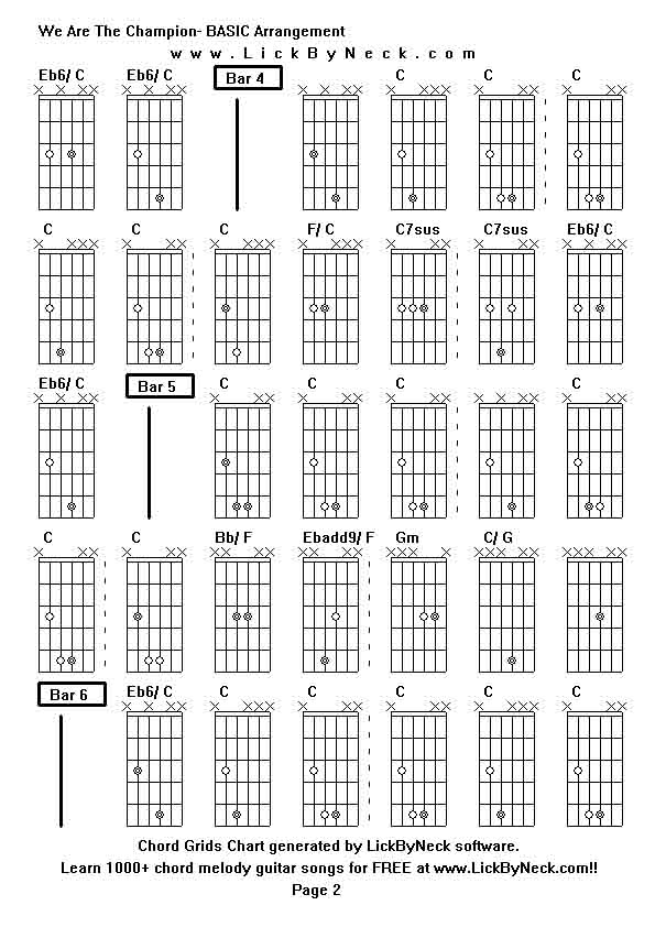 Chord Grids Chart of chord melody fingerstyle guitar song-We Are The Champion- BASIC Arrangement,generated by LickByNeck software.